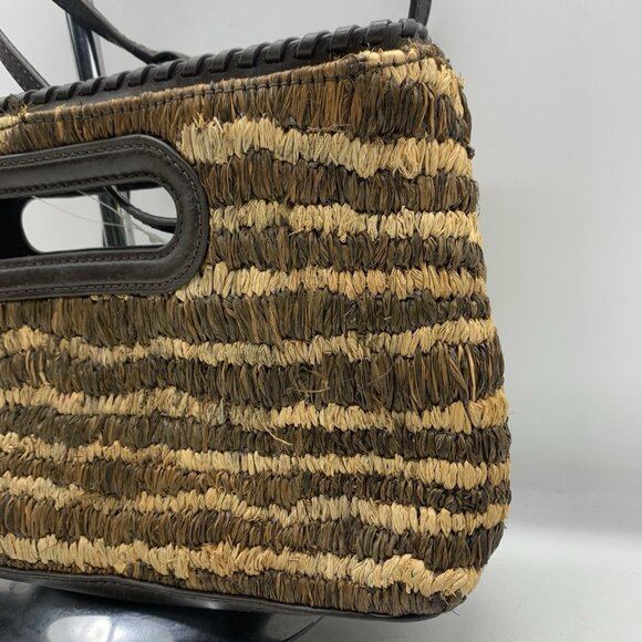 Michael Kors Straw Rosalie Leather Trim Small Crossbody Clutch Bag Purse - Picture 10 of 12